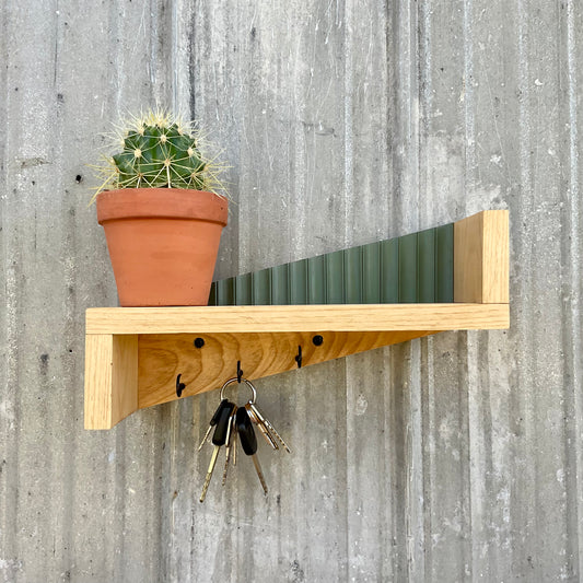 Key Holder Olive Green – Pine Wood - Wall Mounted Shelf | Boho and Farmhouse Style | Home Décor & Organization