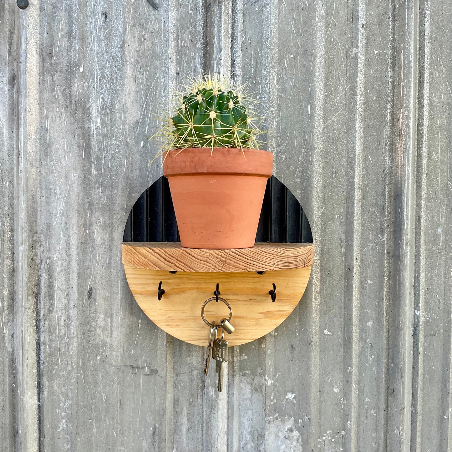 White Glacier Round Pine Wood Key Holder Shelf Organizer