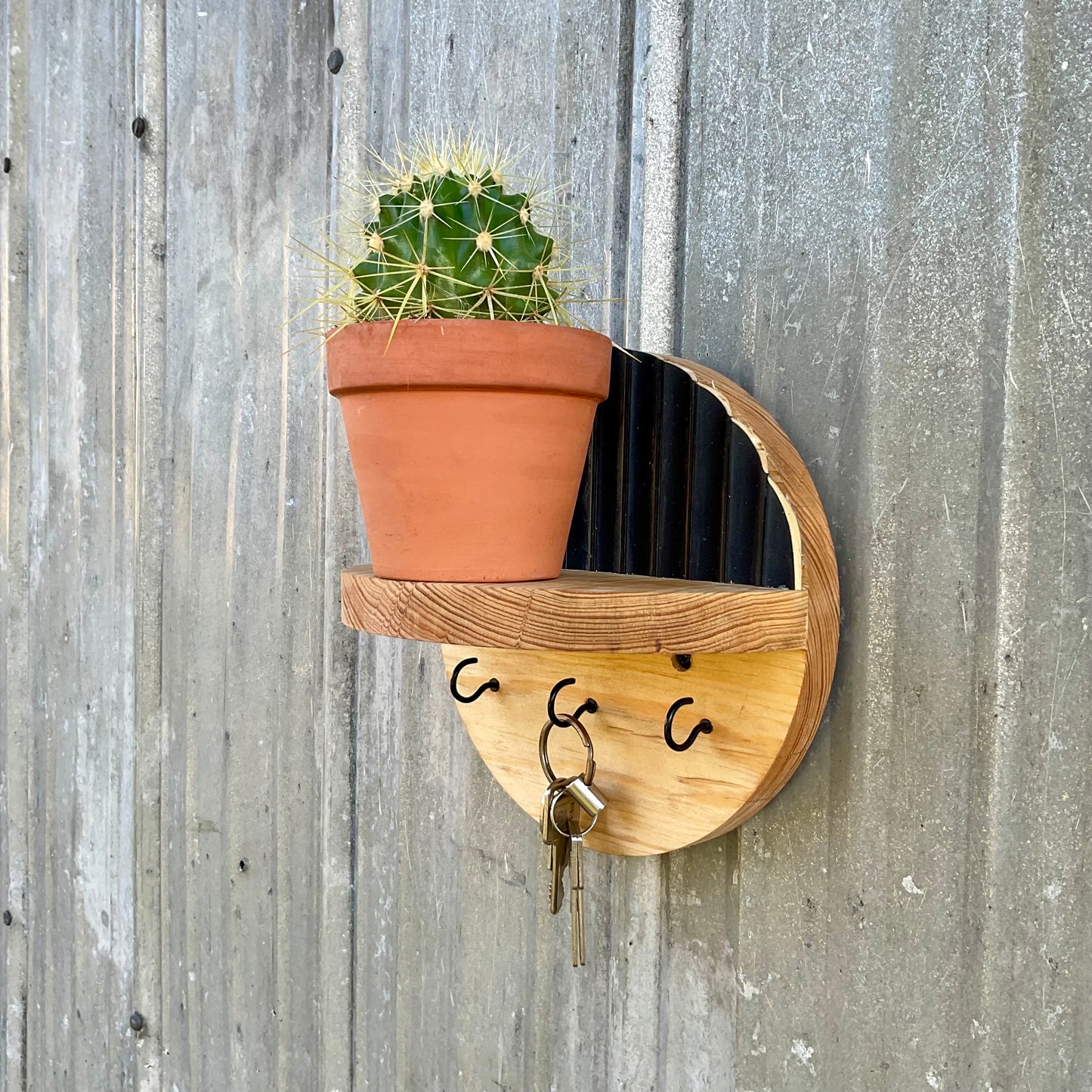 Black Charcoal Key Holder Round Wall Shelf for Entryway