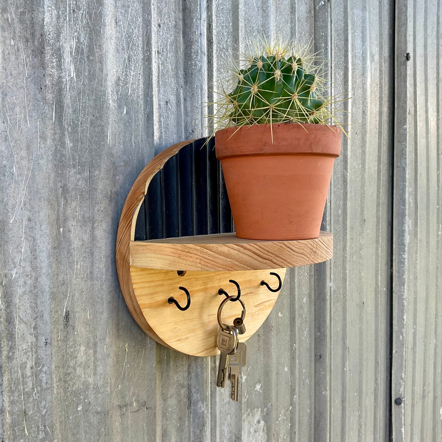 Black Charcoal Key Holder Round Wall Shelf for Entryway