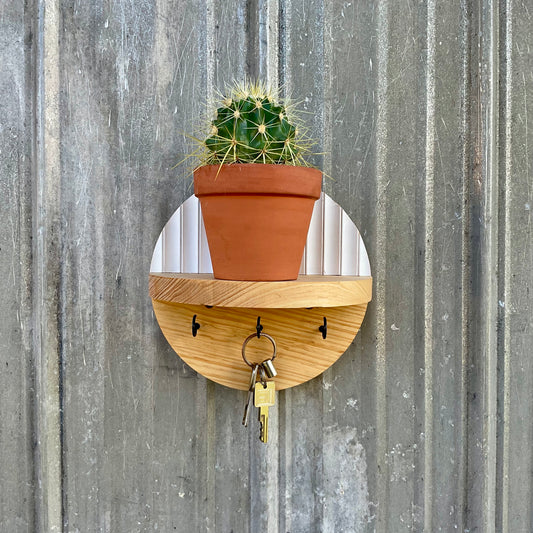 White Glacier Round Pine Wood Key Holder Shelf Organizer
