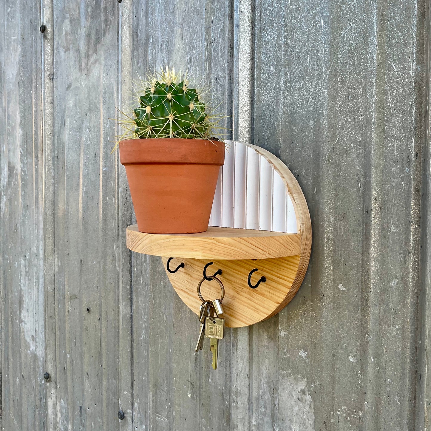 White Glacier Round Pine Wood Key Holder Shelf Organizer