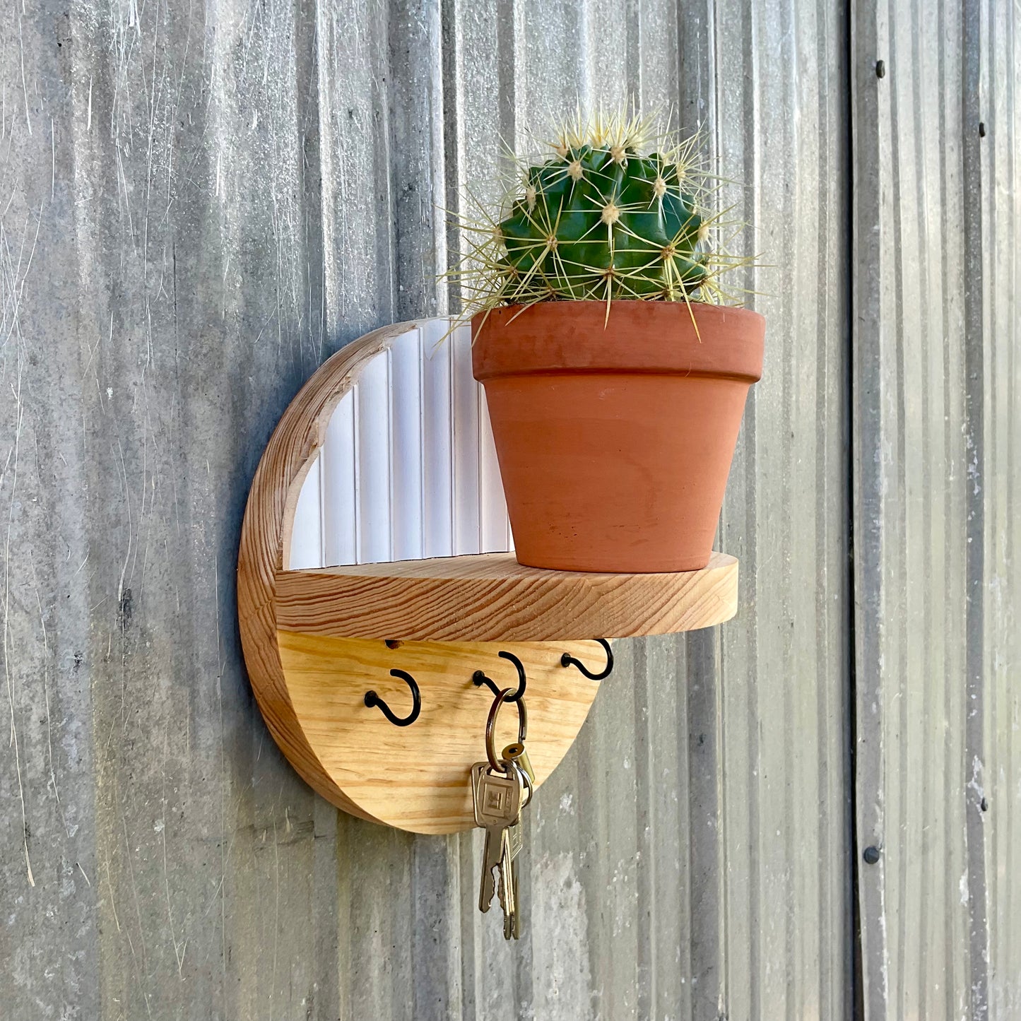 White Glacier Round Pine Wood Key Holder Shelf Organizer