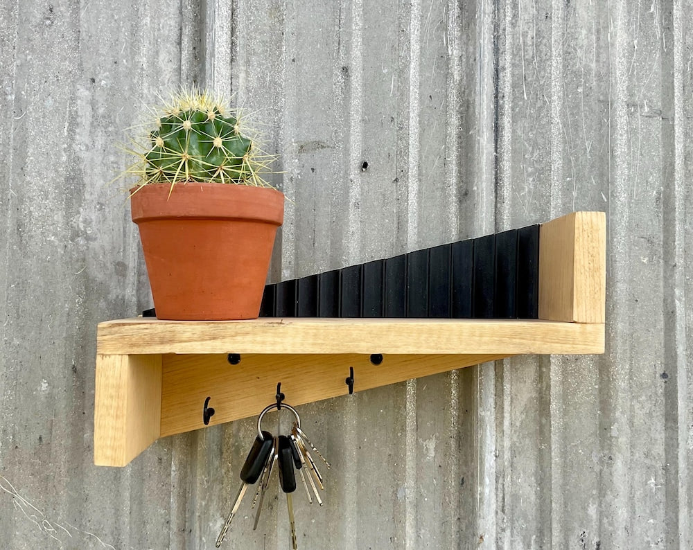 Key Holder White Glacier – Pine Wood - Wall Mounted Shelf | Boho and Farmhouse Style | Home Décor & Organization