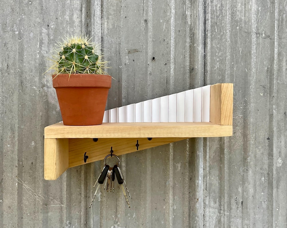 Key Holder White Glacier – Pine Wood - Wall Mounted Shelf | Boho and Farmhouse Style | Home Décor & Organization