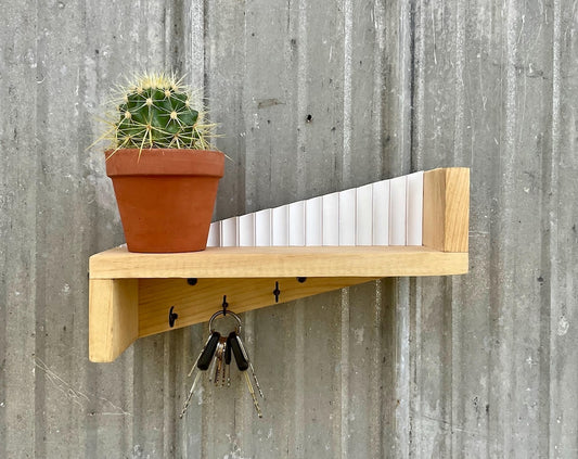 Key Holder White Glacier – Pine Wood - Wall Mounted Shelf | Boho and Farmhouse Style | Home Décor & Organization