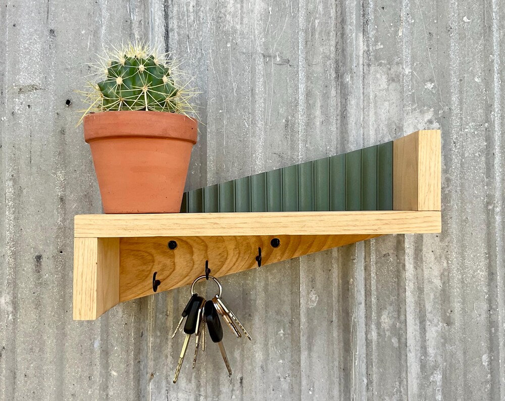 Key Holder White Glacier – Pine Wood - Wall Mounted Shelf | Boho and Farmhouse Style | Home Décor & Organization