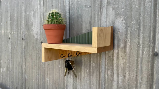 Key Holder Olive Green – Pine Wood - Wall Mounted Shelf | Boho and Farmhouse Style | Home Décor & Organization