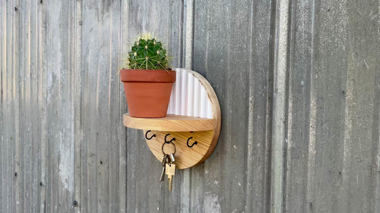 White Glacier Round Pine Wood Key Holder Shelf Organizer