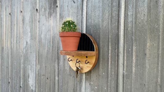 Black Charcoal Key Holder Round Wall Shelf for Entryway